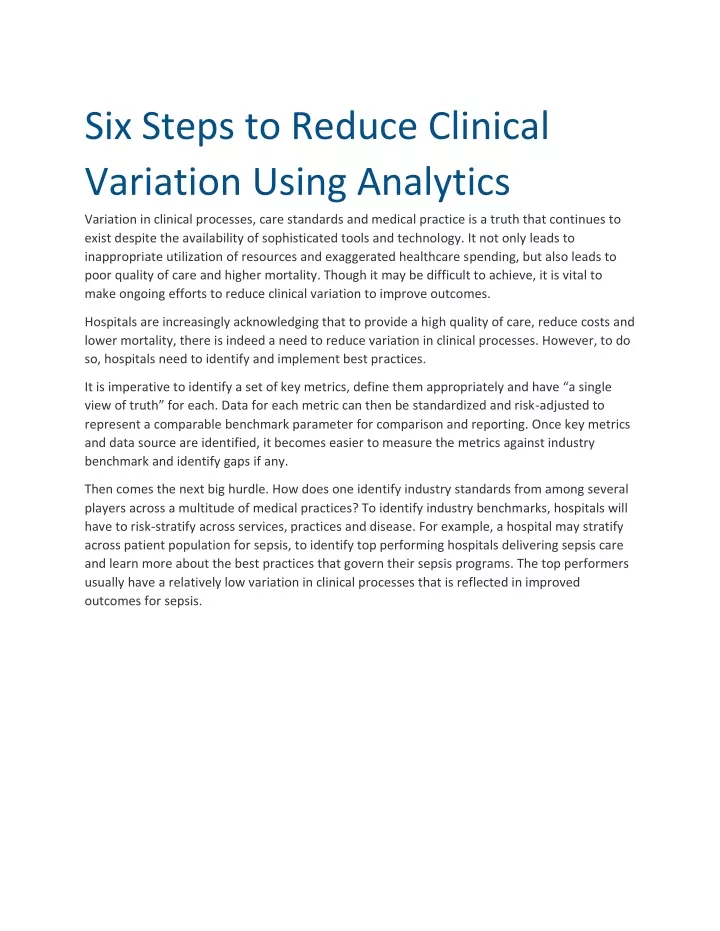 six steps to reduce clinical variation using