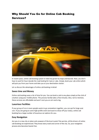 why should you go for online cab booking services