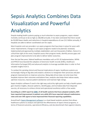 Sepsis Analytics Combines Data Visualization and Powerful Analytics