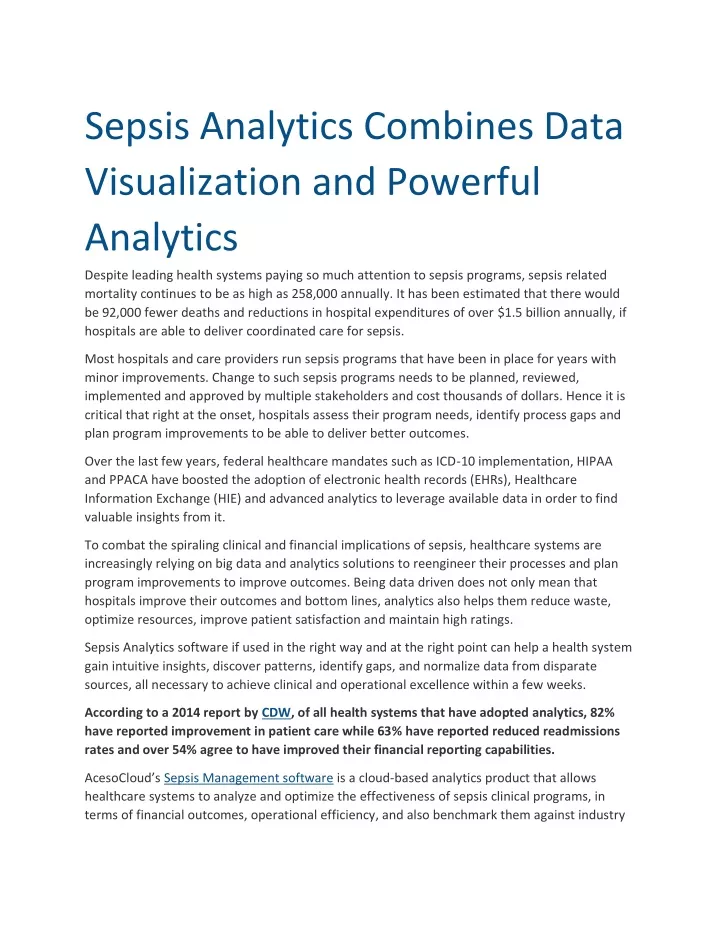 sepsis analytics combines data visualization