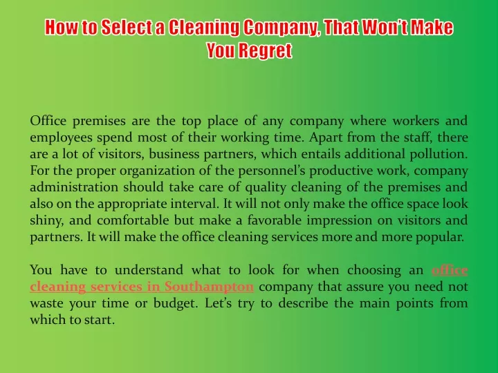 how to select a cleaning company that won t make