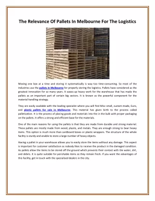 the relevance of pallets in melbourne