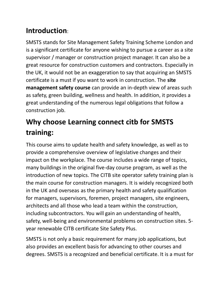 introduction smsts stands for site management