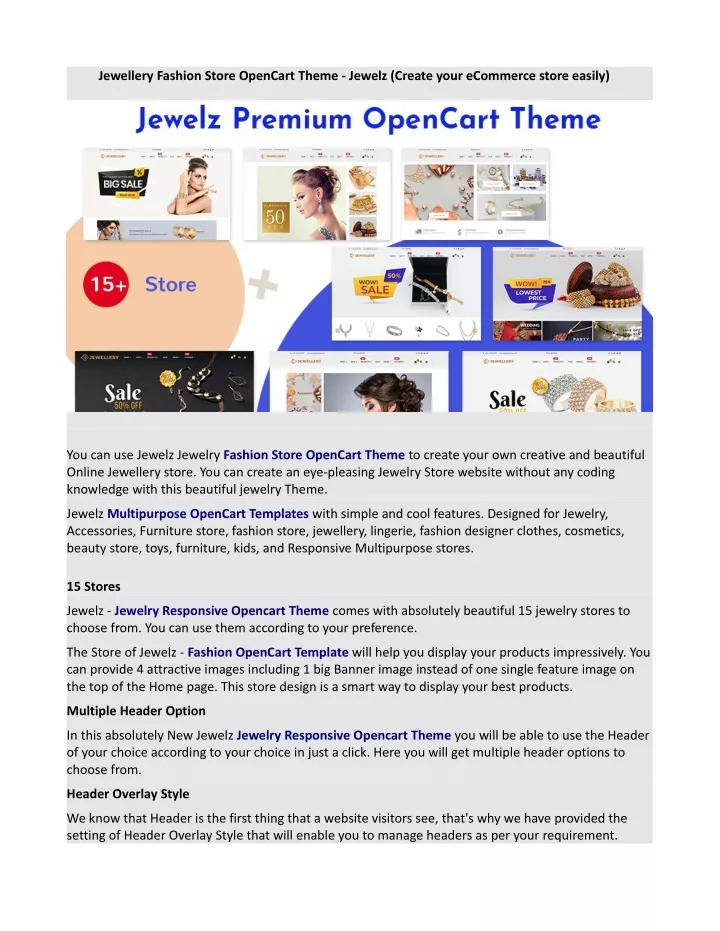 jewellery fashion store opencart theme jewelz