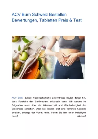 ACV Burn Schweiz Bestellen Bewertungen, Tabletten Preis & Test