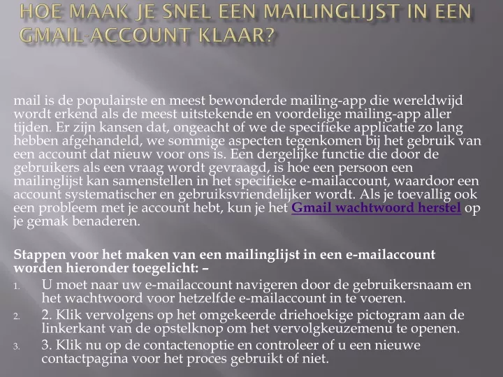 hoe maak je snel een mailinglijst in een gmail account klaar