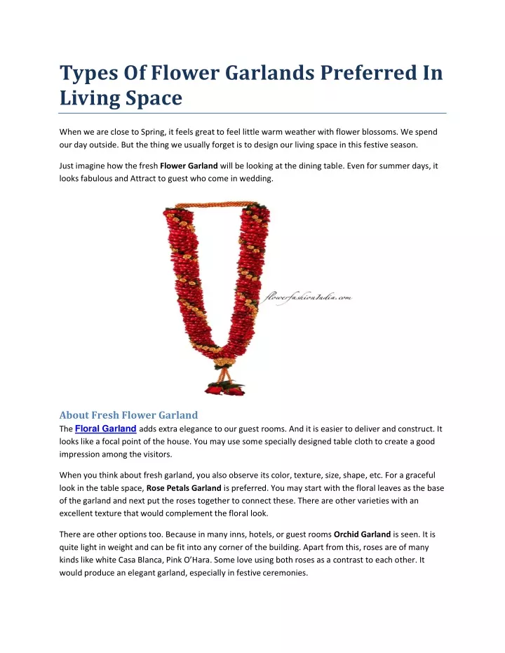 types of flower garlands preferred in living space