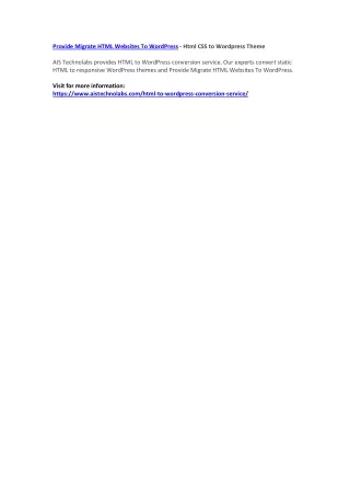 provide migrate html websites to wordpress html