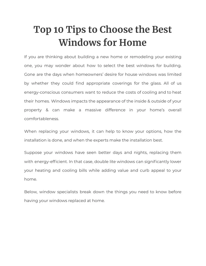 top 10 tips to choose the best windows for home