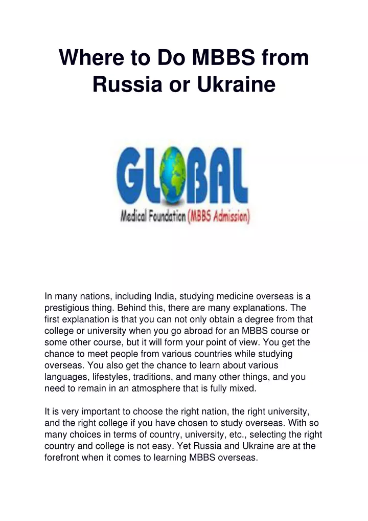 where to do mbbs from russia or ukraine