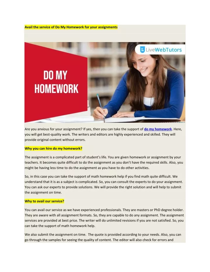 avail the service of do my homework for your