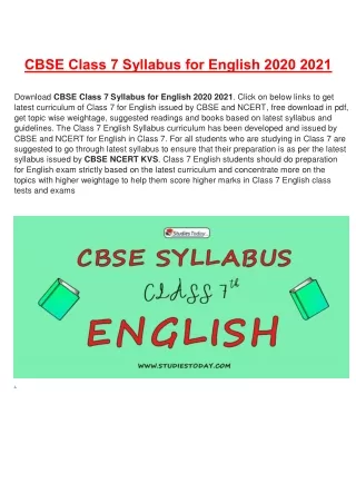 cbse class 7 syllabus for english 2020 2021
