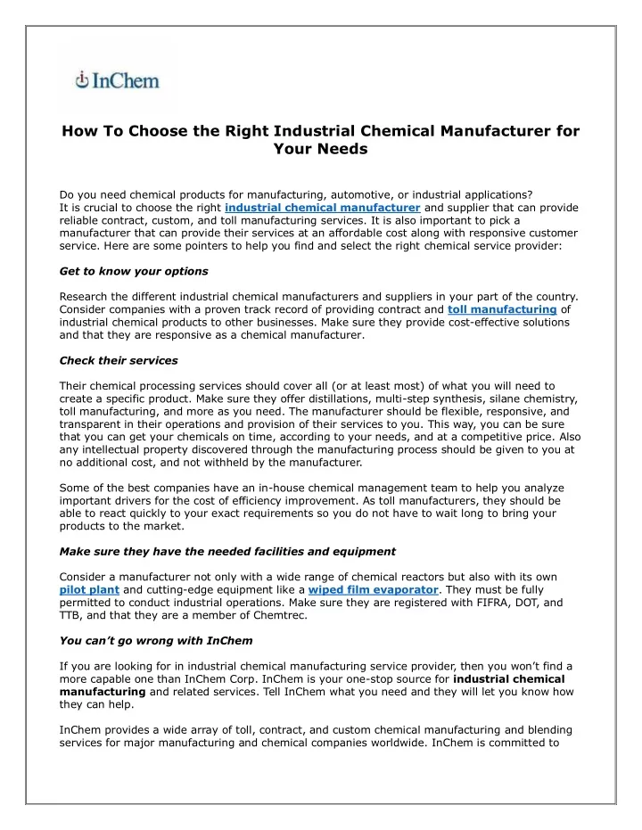 how to choose the right industrial chemical