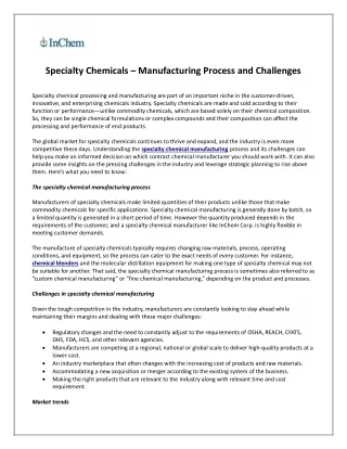 Specialty Chemicals – Manufacturing Process and Challenges