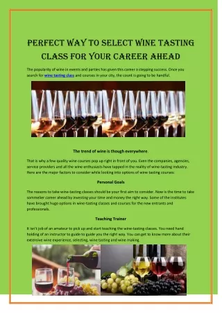 Perfect Way to Select Wine Tasting Class for your Career Ahead