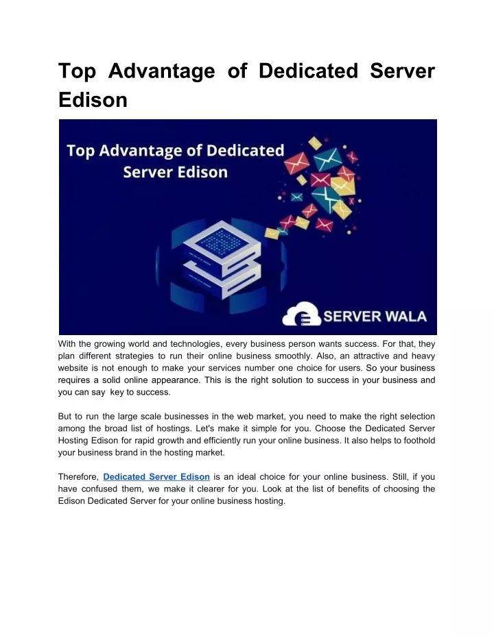 top advantage of dedicated server edison
