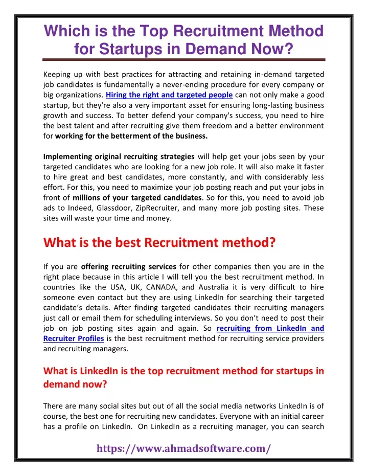 which is the top recruitment method for startups