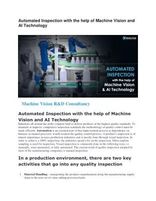 Automated Inspection with the help of Machine Vision and AI Technology