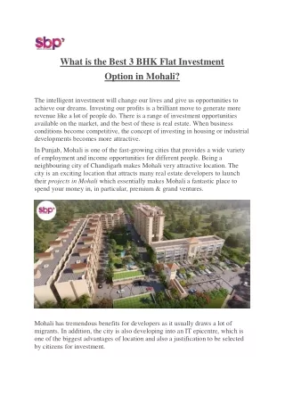 what is the best 3 bhk flat investment option
