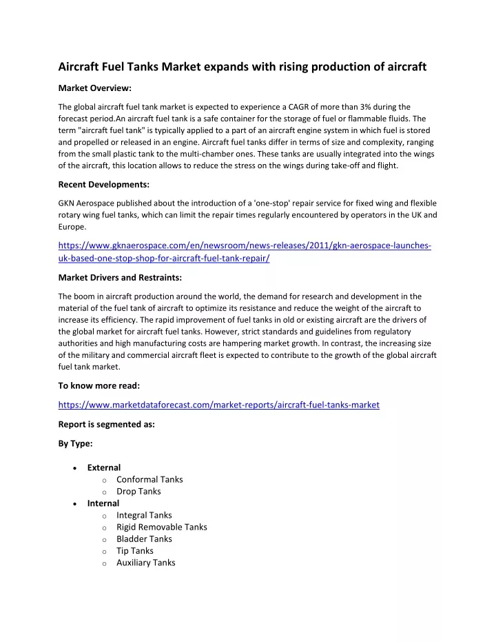 aircraft fuel tanks market expands with rising