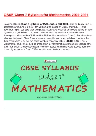 cbse class 7 syllabus for mathematics 2020 2021