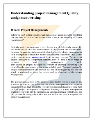 Understanding project management Quality assignment writing