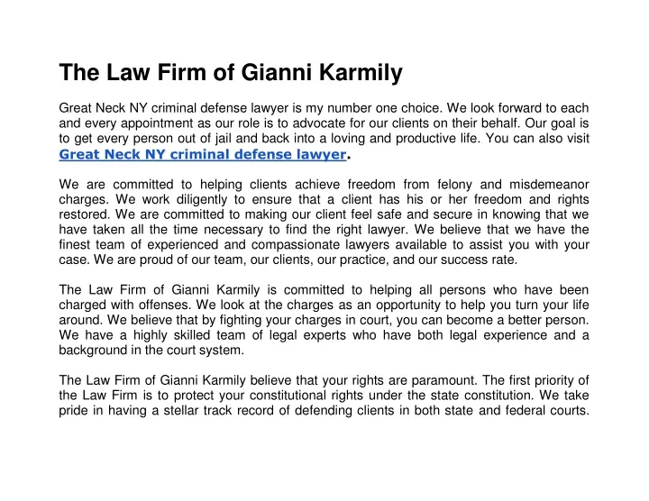 the law firm of gianni karmily great neck