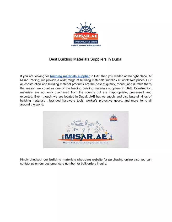 best building materials suppliers in dubai