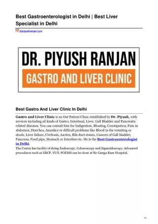 Best Gastroenterologist in Delhi | Best Liver Specialist in Delhi - Dr Piyush Ranjan