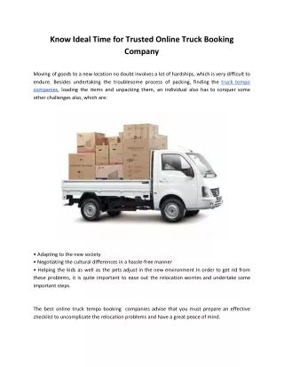 Know Ideal Time for Trusted Online Truck Booking Company