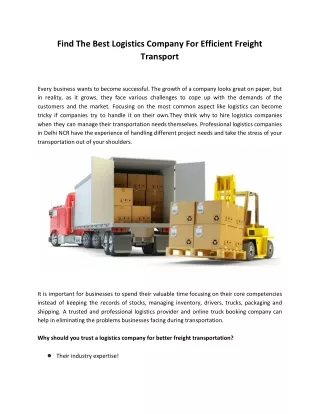 Find The Best Logistics Company For Efficient Freight Transport