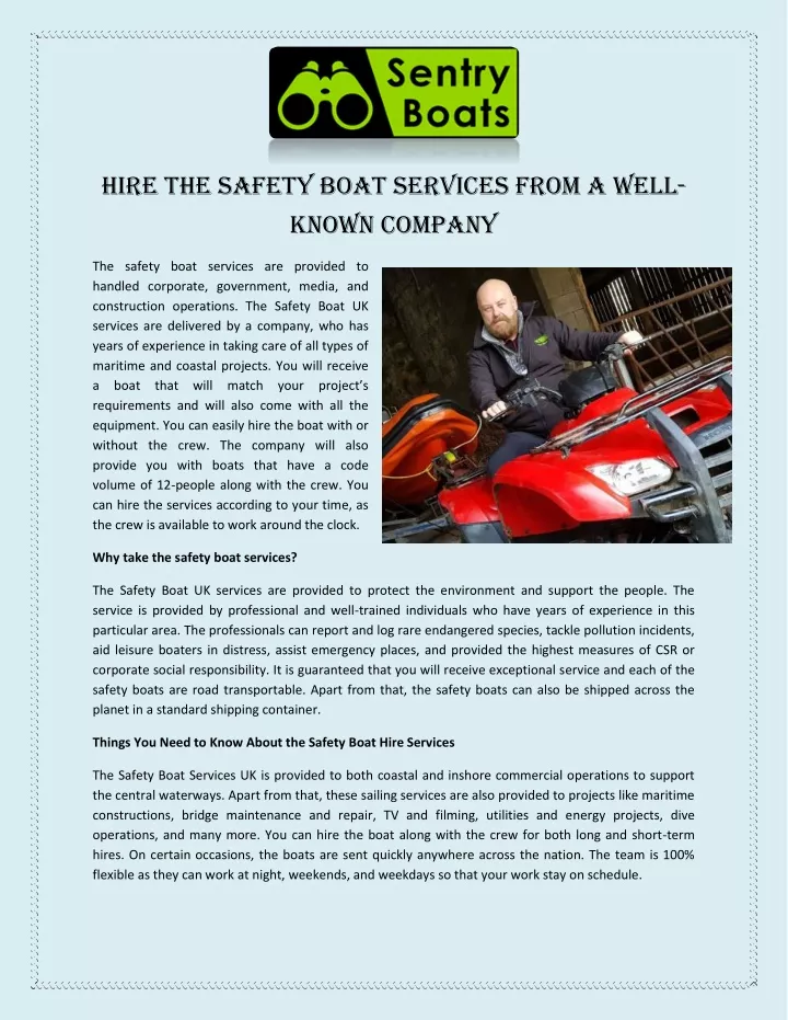 hire the safety boat services from a well known