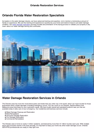 Orlando Water Damage Services in Orlando