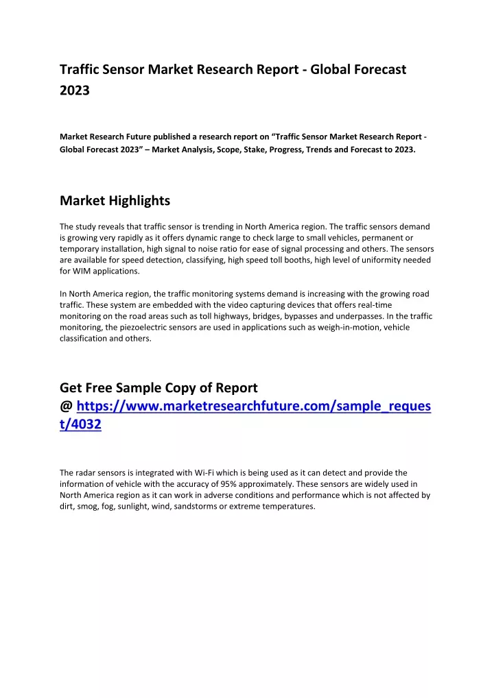 traffic sensor market research report global