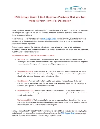 MLC Europe GmbH | Best Electronic Products That You Can Make At Your Home For Decoration