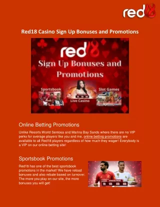 Red18 Casino Sign Up Bonuses and Promotions