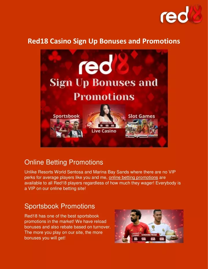 red18 casino sign up bonuses and promotions