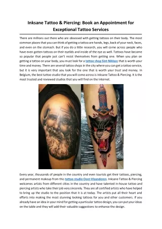 Inksane Tattoo & Piercing: Book an Appointment for Exceptional Tattoo Services