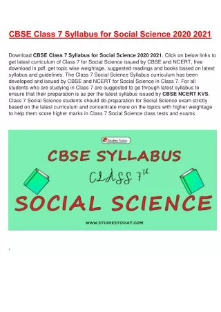 cbse class 7 syllabus for social science 2020