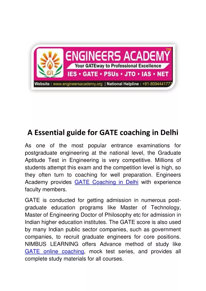 a essential guide for gate coaching in delhi