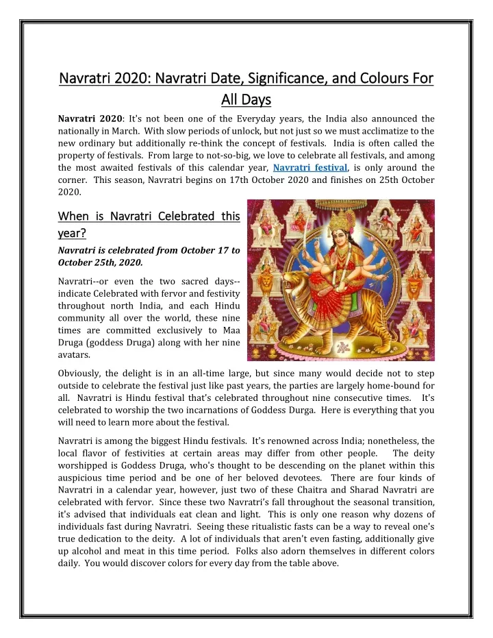 navratri date significance and significance