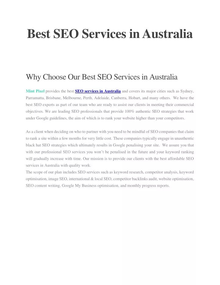 best seo services in australia