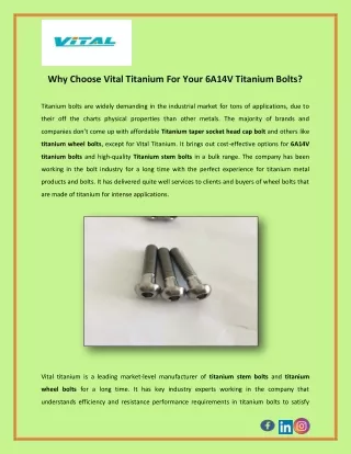 Why Choose Vital Titanium For Your 6A14V Titanium Bolts?