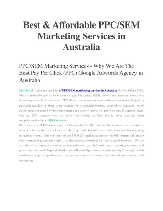 Best & Affordable PPC/SEM Marketing Services in Australia - Mint Pixel
