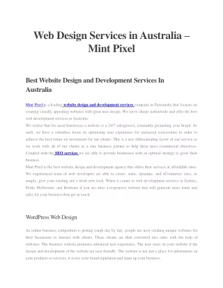 Web Design Services in Australia - Mint Pixel