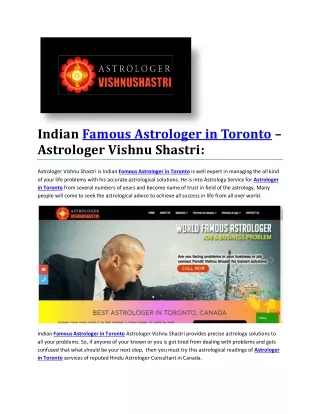 Indian Famous Astrologer in Toronto – Astrologer Vishnu Shastri: