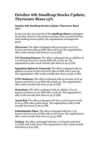 october 6th smallcap stocks update thyrocare