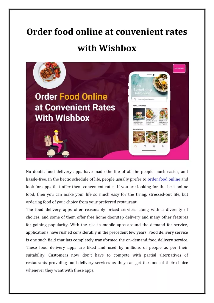 order food online at convenient rates