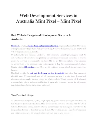 Web Development Services in Australia - Mint Pixel