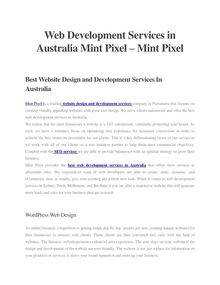 web development services in australia mint pixel
